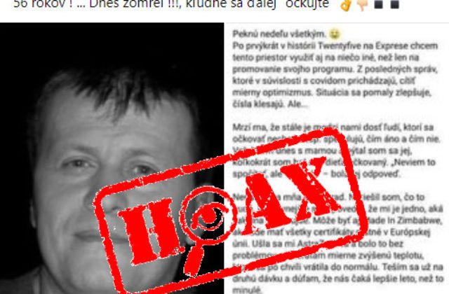 Dezinformátorom nie je nič sväté, smrť Jula Viršíka spájajú s očkovaním AstraZenecou