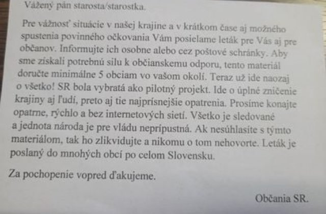 Letáky o pripravovanom odpore voči údajnému povinnému očkovaniu sú volovina storočia