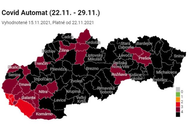 Čierne okresy na Slovensku opäť pribudli, červených je už len šesť