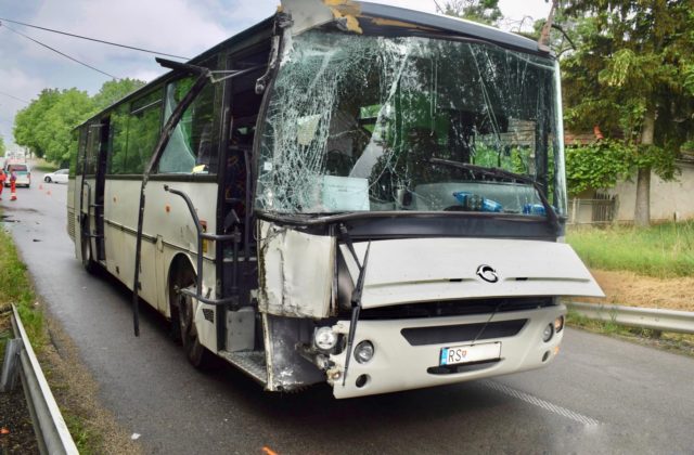 Muž bez platného vodičáku vošiel s autobusom do priekopy a narazil do stĺpa elektrického vedenia (foto)