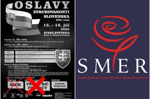 SĽUK ani Peter Bič Project nevystúpia na oslavách zvrchovanosti, obec porušila zmluvu a problémom je aj logo strany Smer-SD