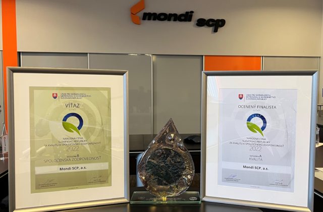 Mondi SCP získalo Národnú cenu za kvalitu a spoločenskú zodpovednosť