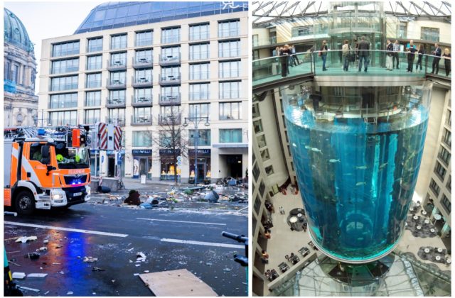 V centre Berlína prasklo obrovské akvárium, vylialo sa milión litrov vody (foto)