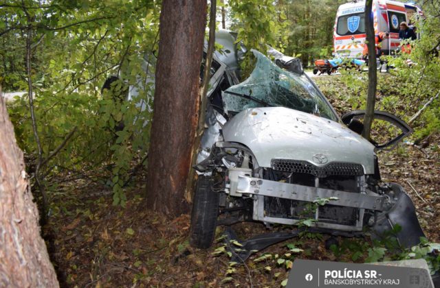 Ťažko zranenú vodičku odviezol do nemocnice vrtuľník, po šmyku narazila do stromu (foto)