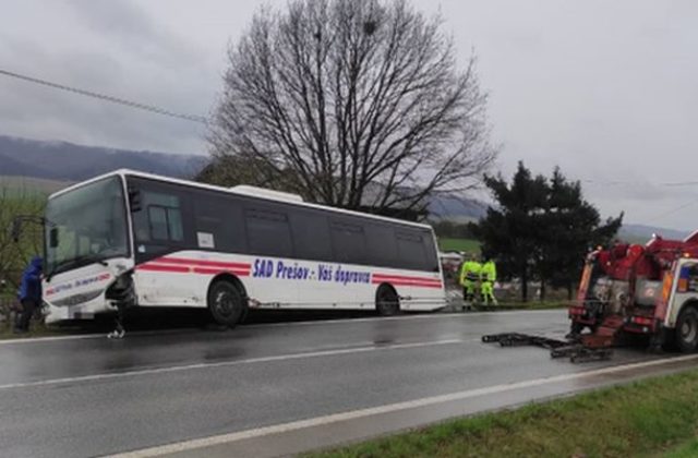 Vodička prešla do protismeru a narazila do autobusu, nebezpečne sa nakláňal mimo cesty (foto)